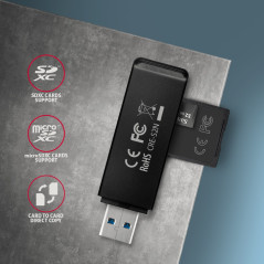 Axagon Slim super-speed USB 3.2 Gen 1 card reader with a direct USB-A connector.