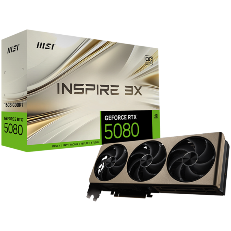 MSI Video Card Nvidia GeForce RTX 5080 16G INSPIRE 3X OC, 16GB GDDR7, 256bit, Effective Memory Clock: 30000MHz, Boost: 2640 MHz,