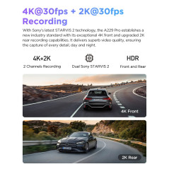 VIOFO Видеорегистратор Dash Cam A229 Pro 2 Channel - 4K, HDR, Dual Sony STARVIS 2, GPS, Bluetooth