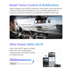 VIOFO Видеорегистратор Dash Cam A229 Pro 2 Channel - 4K, HDR, Dual Sony STARVIS 2, GPS, Bluetooth