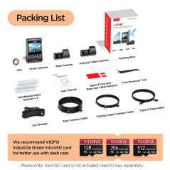 VIOFO Видеорегистратор Dash Cam A329S 3 Channel - 4K, HDR, Triple Sony STARVIS 2, GPS, Bluetooth, FOV Fisheye Cabin