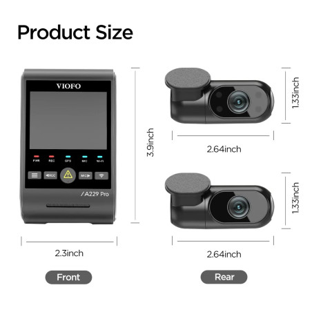 VIOFO Видеорегистратор Dash Cam A229 Pro 3 Channel - 4K, HDR, Dual Sony STARVIS 2, GPS, Bluetooth