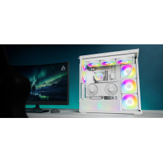 Arctic кутия Case E-ATX - Xtender VG (White) - PCIe Gen 4 riser included, 5 A-RGB Fans included