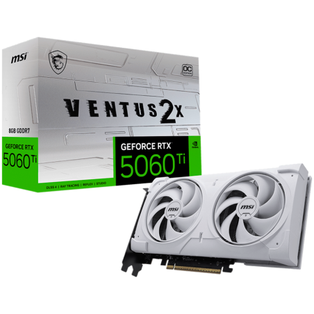 MSI Video Card NVIDIA GeForce RTX 5060 Ti 8G VENTUS 2X OC WHITE PLUS, 8GB GDDR7, 128-bit, 2617 MHz Boost, 4608 CUDA Cores, PCIe 
