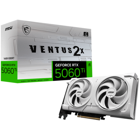 MSI Video Card NVIDIA GeForce RTX 5060 Ti 16G VENTUS 2X WHITE PLUS, 16GB GDDR7, 128-bit, 2587 MHz Boost, 4608 CUDA Cores, PCIe 5