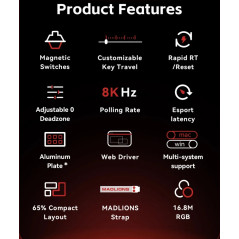 Madlions професионална геймърска механична клавиатура Professional Gaming Mechanical Keyboard MAD 60 HE Flagship - 8K, Magnetic 