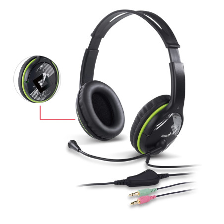 Genius слушалки с микрофон Headset HS-400A - 3.5 mm, Mic, Black/Green