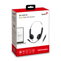 Genius слушалки с микрофон Headset HS-220U - AI, USB-C, Mic, Black