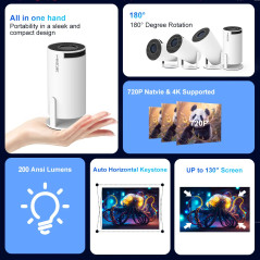 MagCubic преносим мултимедиен проектор Portable Multimedia Projector HY300 Pro - 4K, Android 11, Wi-Fi, Bluetooth 5.0