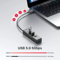 Unitek хъб HUB USB-C 4 port - 4 x USB3.0 Black - Y-3089Z01