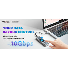 VCom външна кутия за диск Storage - Case - M.2 NVMe/SATA M/B key - USB-C/A Gen.2 10Gbps, Fingerprint Encryption - CU855SN-F