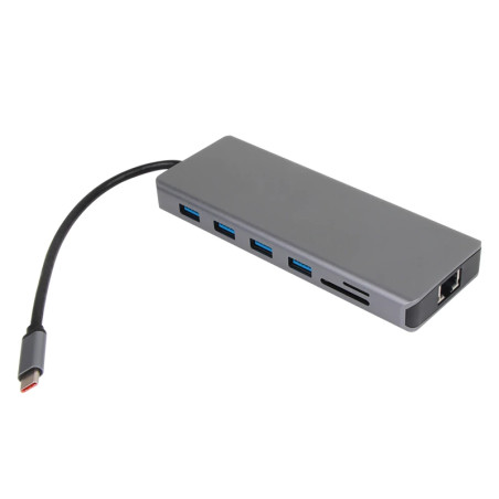 VCom докинг станция Docking Station USB-C 13-in-1 - CU4706 - HDMI x 2, DP, USB3.0 x 3, USB-C, USB2.0, RJ45, SD/TF, PD100W, Audio