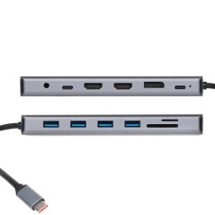 VCom докинг станция Docking Station USB-C 13-in-1 - CU4706 - HDMI x 2, DP, USB3.0 x 3, USB-C, USB2.0, RJ45, SD/TF, PD100W, Audio