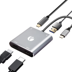 VCom докинг станция Docking Station USB-C 4-in-1 - CU450S - HDMI x 2, USB2.0, USB-C PD3.0 100W, MST