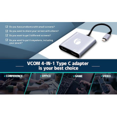 VCom докинг станция Docking Station USB-C 4-in-1 - CU450S - HDMI x 2, USB2.0, USB-C PD3.0 100W, MST