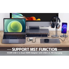 VCom докинг станция Docking Station USB-C 4-in-1 - CU450S - HDMI x 2, USB2.0, USB-C PD3.0 100W, MST