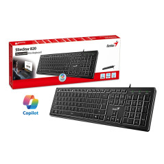 Genius клавиатура кирилизирана Keyboard SlimStar 820 Black - AI, Illuminated, Slim, BG, USB