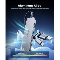 Orico хъб HUB USB-C/A 4 port - USB3.0 x 1, SD/TF x 2, USB2.0 x 2, USB-C x 2, Aluminium - YSA6-U3-GY