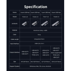 Orico хъб HUB USB-C/A 4 port - USB3.0 x 1, SD/TF x 2, USB2.0 x 2, USB-C x 2, Aluminium - YSA6-U3-GY
