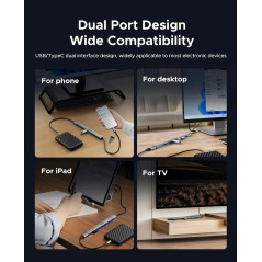 Orico хъб HUB USB-C 5 port - USB3.0 x 1, USB2.0 x 2, USB-C x 2, Aluminium - YSA4-U2-GY