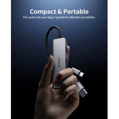 Orico хъб HUB USB-C/USB-A 7 port - USB-C x 2, USB3.0 x 1, USB2.0 x 4, Aluminium - YSA7-U3-GY