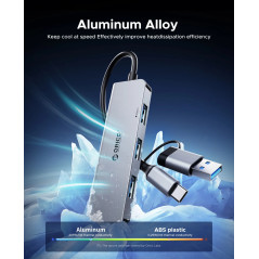 Orico хъб HUB USB-C/USB-A 4 port - USB3.0 x 1, USB2.0 x 3, Aluminium - YSA5-U3-GY
