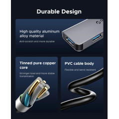 Orico хъб HUB USB-C/USB-A 4 port - USB3.0 x 1, USB2.0 x 3, Aluminium - YSA5-U3-GY