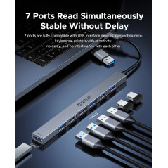 Orico хъб HUB USB-C 5 port - USB3.0 x 1, USB2.0 x 2, USB-C x 2, Aluminium - YSB4-U2-GY