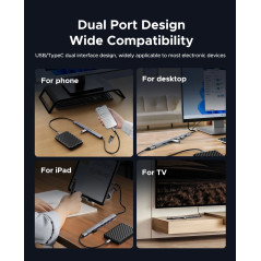 Orico хъб HUB USB-C 5 port - USB3.0 x 1, USB2.0 x 2, USB-C x 2, Aluminium - YSB4-U2-GY