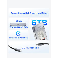 Orico външна кутия за диск Storage - Case - 2.5 inch 5Gbps USB-C Transparent - TX25C3-GY-BP
