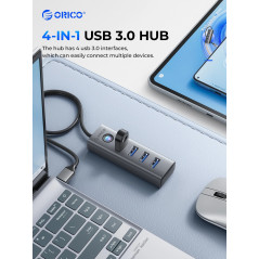 Orico хъб HUB USB3.0 4 port, Aluminium, Grey - PDD4U-U3-015-GY