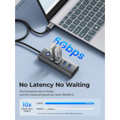 Orico хъб HUB USB3.0 4 port, Aluminium, Grey - PDD4U-U3-015-GY