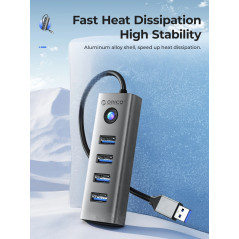 Orico хъб HUB USB3.0 4 port, Aluminium, Grey - PDD4U-U3-015-GY