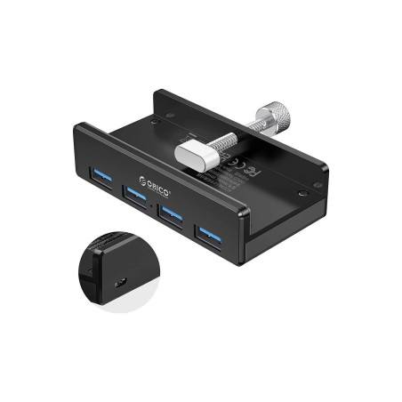 Orico хъб USB 3.0 HUB Clip Type 4 port - aux Micro-USB power input, Black - MH4PU-P-BK