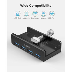 Orico хъб USB 3.0 HUB Clip Type 4 port, Black - MH4PU-BK