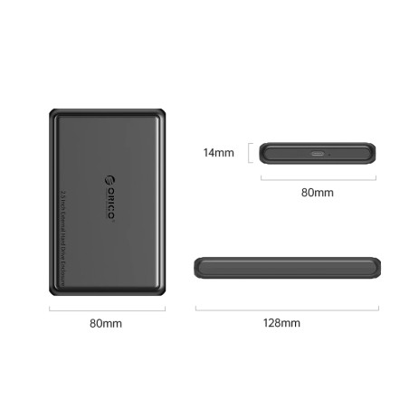 Orico външна кутия за диск Storage - Case - 2.5 inch USB-C/A Black - DDL25-C3-BK
