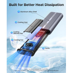Orico външна кутия за диск Storage - Case - M.2 NVMe M key - USB-C/A, 40Gbps, Built-in Air Cooling, Aluminium - ACOM2-U4-GY