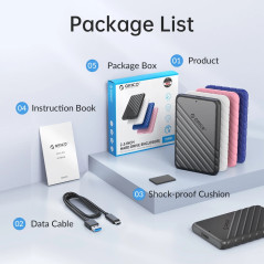 Orico външна кутия за диск Storage - Case - 2.5 inch USB-C Black - 25PW1C-C3-BK