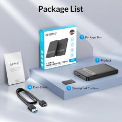 Orico кутия за диск Storage - Case - 2.5 inch USB-C - 2577C3-V1-BK