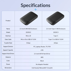 Orico кутия за диск Storage - Case - 2.5 inch USB-C - 2020C3-V1-BK
