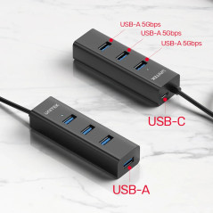Unitek хъб USB3.0 HUB 4 port, 1.2m cable, aux USB-C power input - Y-3089V01