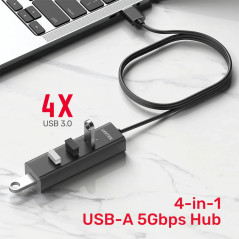 Unitek хъб USB3.0 HUB 4 port, 1.2m cable, aux USB-C power input - Y-3089V01