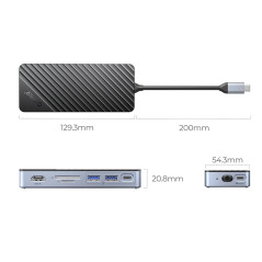 Orico докинг станция Portable Docking station M.2 SATA/NVMe - HDMI, USB3.2-A x 2, USB-C (10Gbps) x 1,USB-C (PD100W), SD/TF - OM2