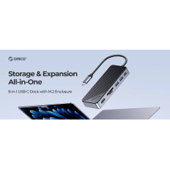 Orico докинг станция Portable Docking station M.2 SATA/NVMe - HDMI, USB3.2-A x 2, USB-C (10Gbps) x 1,USB-C (PD100W), SD/TF - OM2