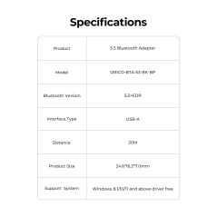 Orico блутут адаптер Bluetooth 5.3 USB adapter, black - BTA-53-BK