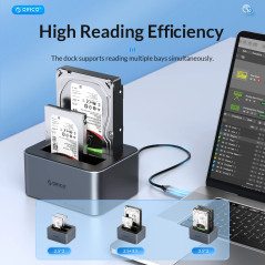 Orico докинг станция Storage - HDD/SSD Dock - 2 BAY Offline Clone 2.5/3.5 USB-C/USB-A - 6626C3-C-V1