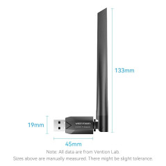 Vention безжичен адаптер WiFi USB adapter Dual Band, 650Mbps, Black - KDTB0