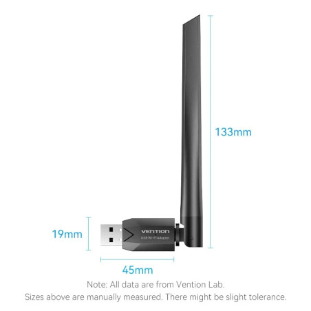 Vention безжичен адаптер WiFi USB adapter Dual Band, 650Mbps, Black - KDTB0