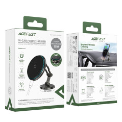 Acefast Зареждаща стойка за телефон за кола Car phone holder - MAG-Charging 15W, Metal, Magnetic Ring, 360 deg, Foldable - D30 -