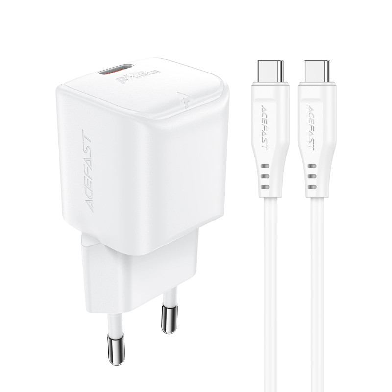 Acefast Универсално зарядно за стена Charger Wall GaN PD20W - A73 Mini with 1.2m cable - USB-C x 1, White
